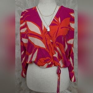Dress Forum Los Angeles Tropical Print Wrap Tie Crop Top – Size Small